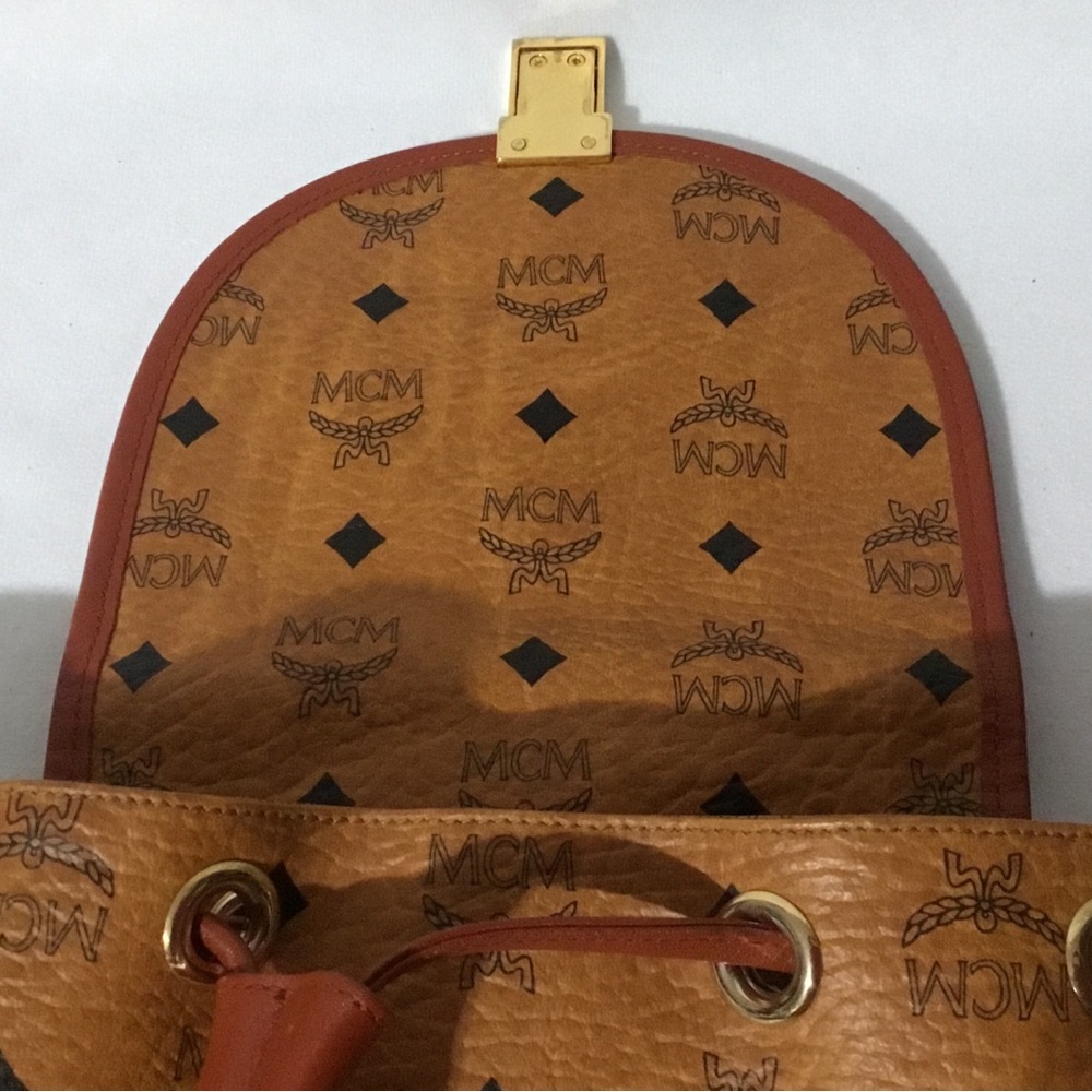 Authentic MCM Cognac Backpack Drawstring with Logo Print - Picture 13 of 16